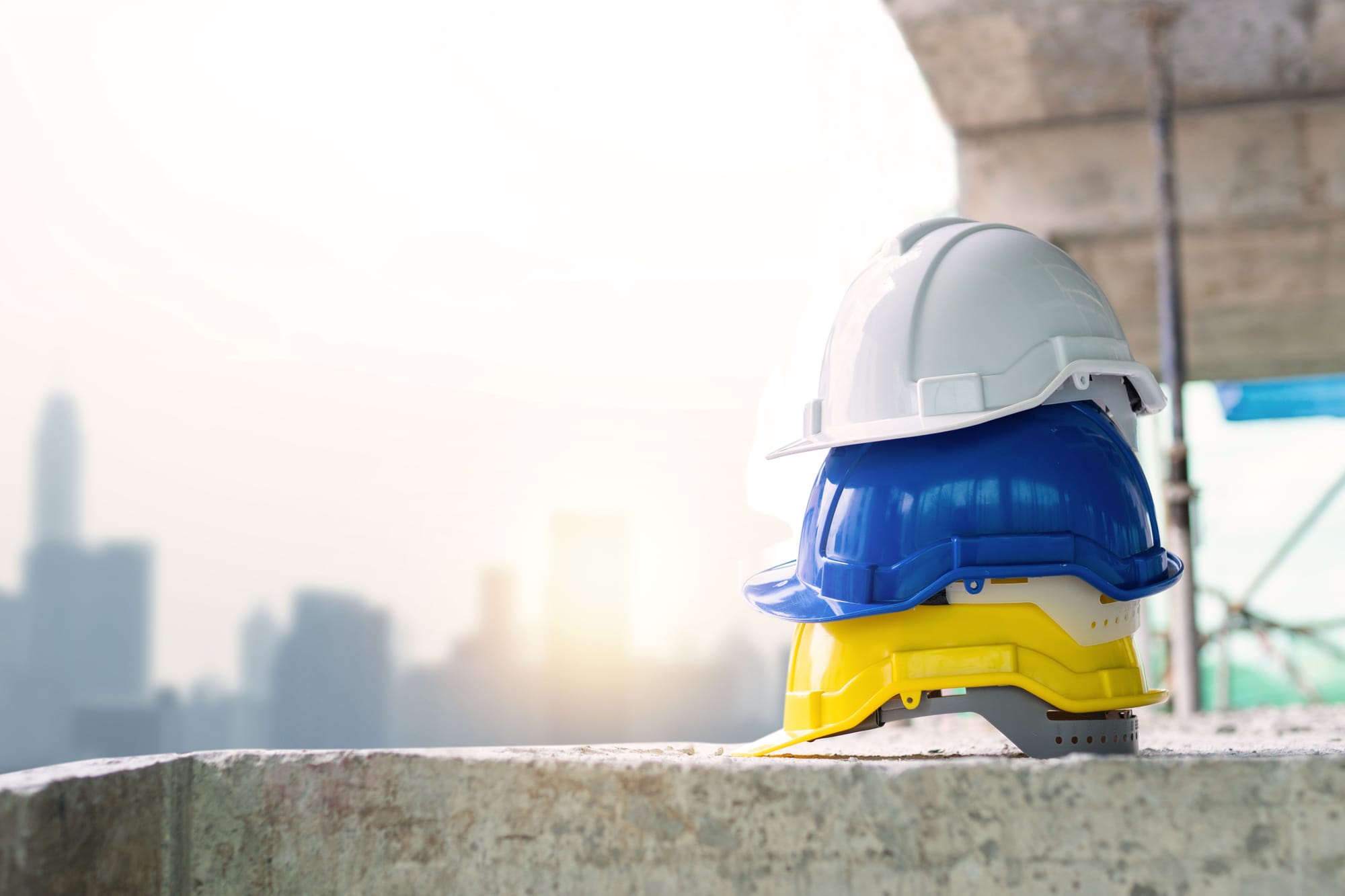 Safety helmets at a worksite